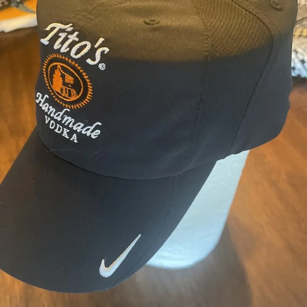 Nike Adult Unisex Cap Golf Running Sz M/L Black Dri Fit Titos Handmade Vodka